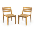 Outdoor Acacia Wood Dining Side Chair Set - Teak Finish, Slat Design, Durable, Water-Resistant, 20.50' x 21.50' x 32.00'