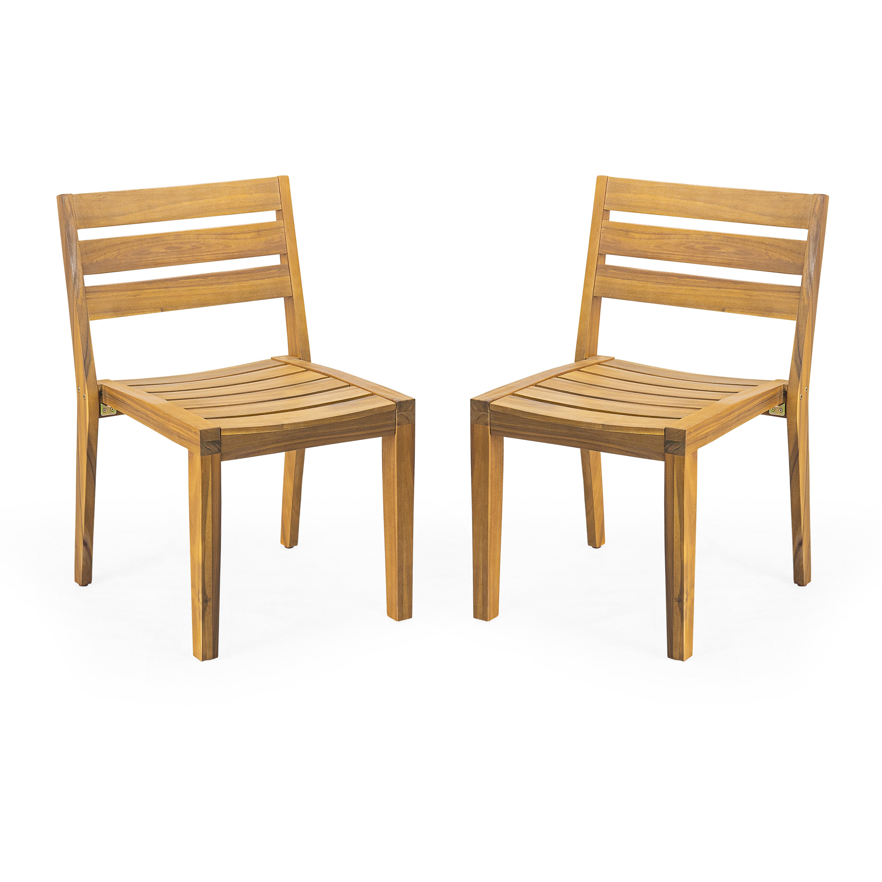 Outdoor Acacia Wood Dining Side Chair Set - Teak Finish, Slat Design, Durable, Water-Resistant, 20.50' x 21.50' x 32.00'
