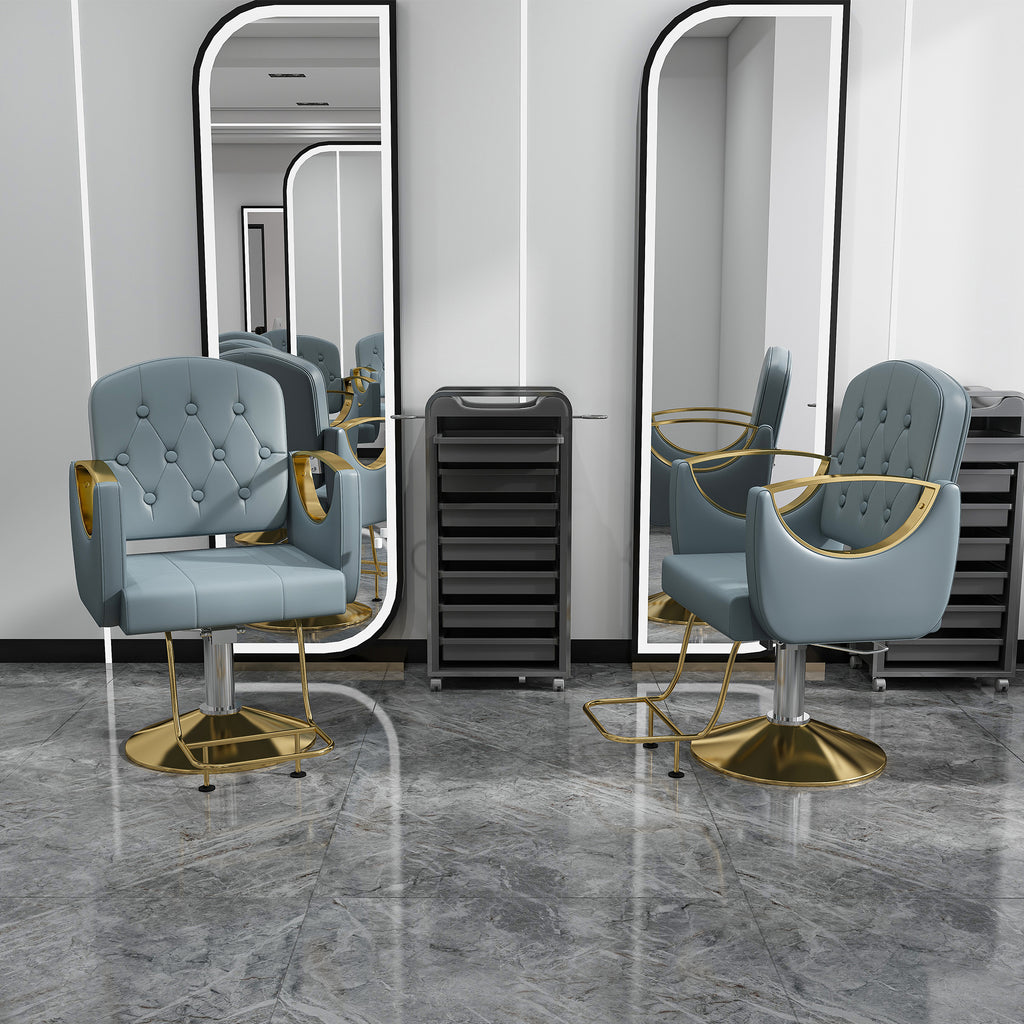 Hydraulic Salon Chair 360° Swivel - Professional Barber Stylist Chair with Pump, Non-Tilting Hairdressing Chair for Salon Tattoo Spa, Blue Gold Stylist Equipment (Single Pack)