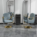 Hydraulic Salon Chair 360° Swivel - Professional Barber Stylist Chair with Pump, Non-Tilting Hairdressing Chair for Salon Tattoo Spa, Blue Gold Stylist Equipment (Single Pack)
