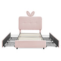 Pink Twin Size Kids Upholstered Bed with Oversized Rabbit Ear Headboard, LED Light & 4 Storage Drawers in Boucle Fabric, 79.5''X40.75''X41''