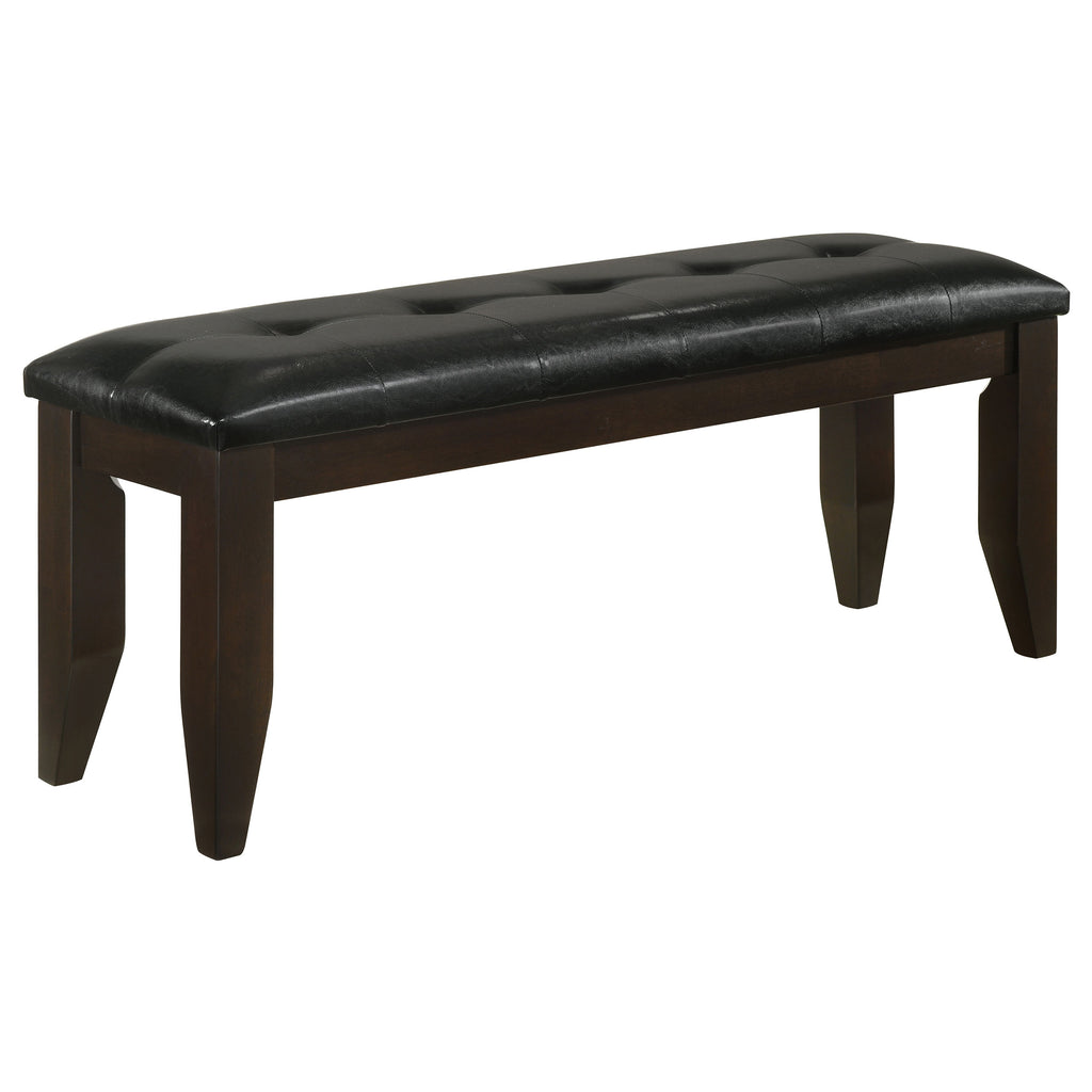 Cappuccino Finish Black Tufted Upholstered Dining Bench in Black Leatherette, 47-Inch