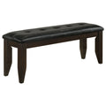 Cappuccino Finish Black Tufted Upholstered Dining Bench in Black Leatherette, 47-Inch