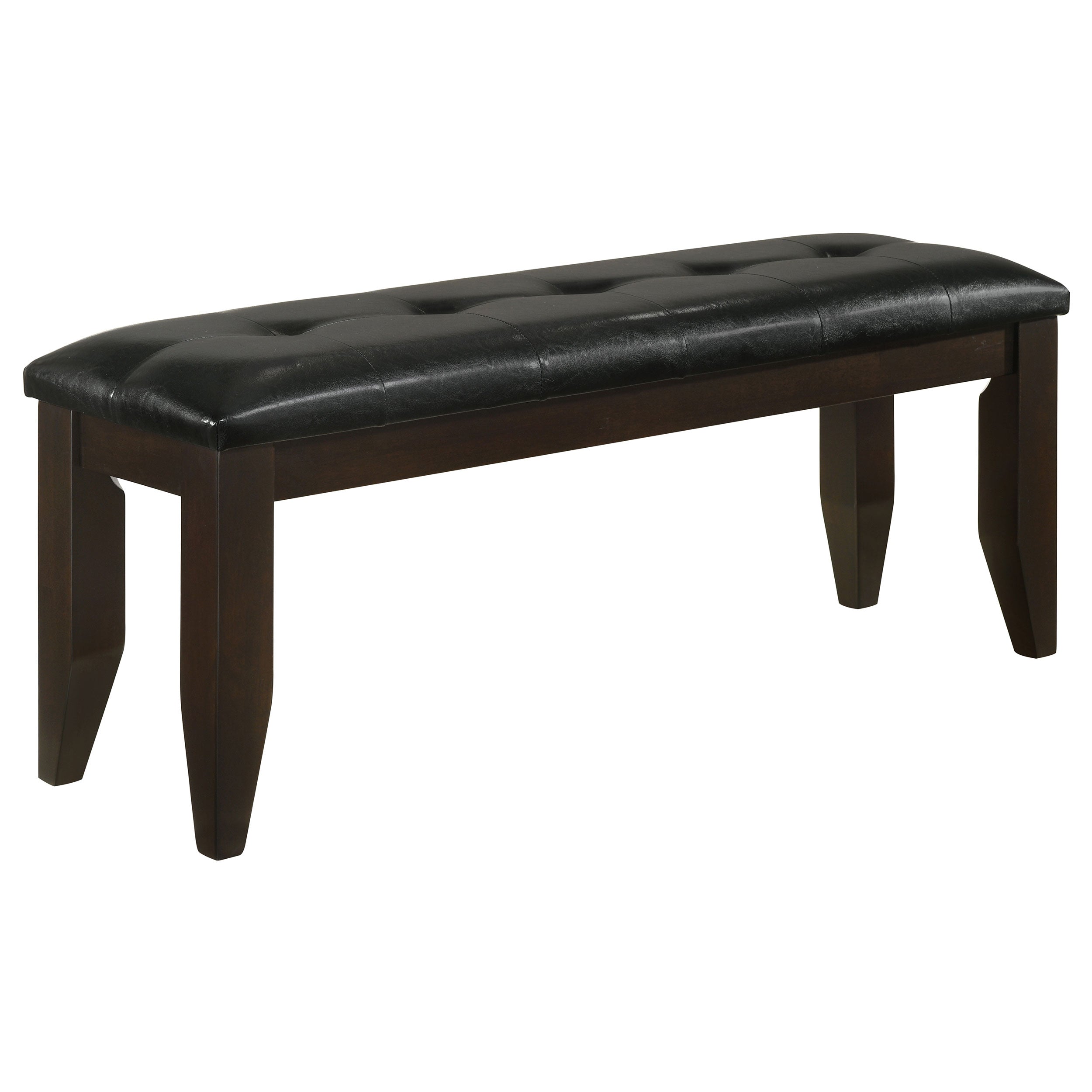 Cappuccino Finish Black Tufted Upholstered Dining Bench in Black Leatherette, 47-Inch