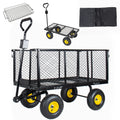 3-in-1 Oversized Steel Garden Cart , 880lbs Pullable Mesh Metal Garden Cart, All-Terrain Utility Cart with Removable Liner & Side Panels & Mesh Tray for Outdoor Lawn, Patio and Landscaping, Black