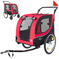 2-in-1 Bike Trailer & Pet Stroller for Dogs up to 100lbs– Foldable Pet Carrier Cart with two 8'' Front Caster & 20'' Quick Release Air-Filled Wheels, Breathable Mesh and PVC Rain Cover, Red