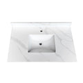 37-inch Quartz Bathroom Vanity Top, 3/4' Thick with Undermount Single Bowl Middle Sink, 4 Inch High Backsplash, 1 Pre-Drilled Faucet Hole, Stain & Heat Resistant, Carrara White Quartz with Veins