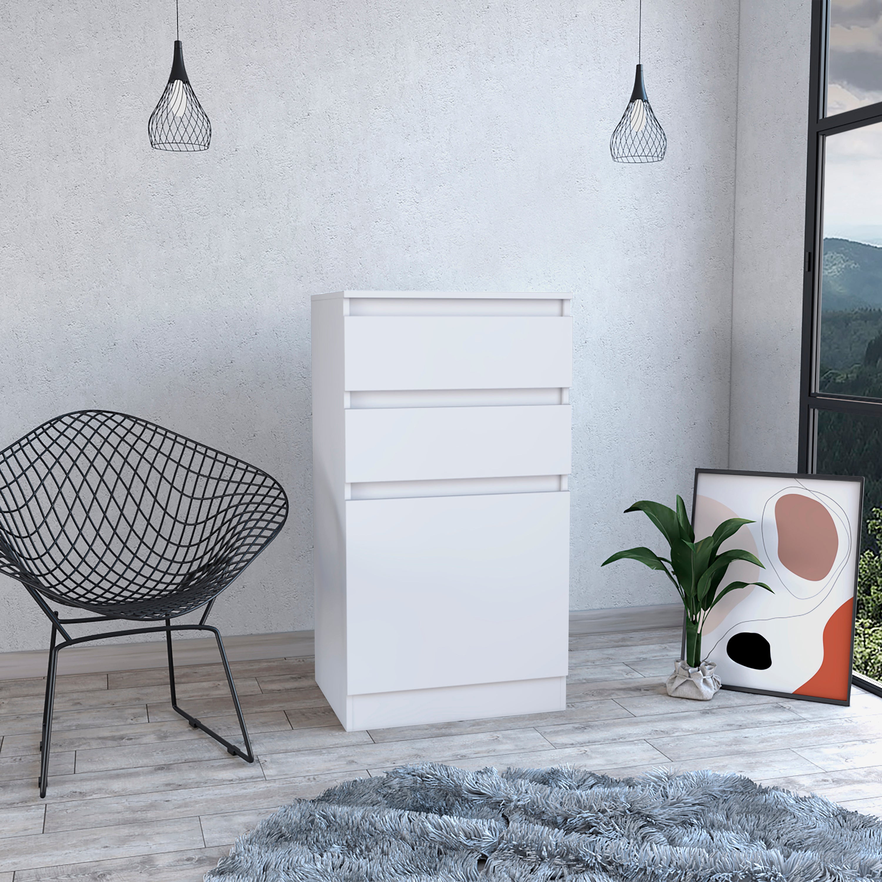 Kamelot Dresser With Jewelry Box, Single Door Cabinet, Mirror, Two Drawers -White