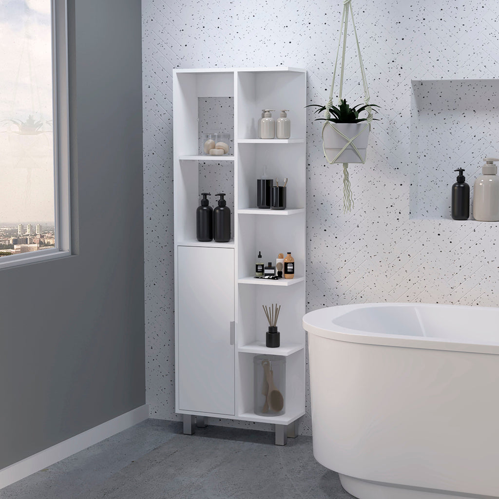 White 9-Shelf Linen Cabinet