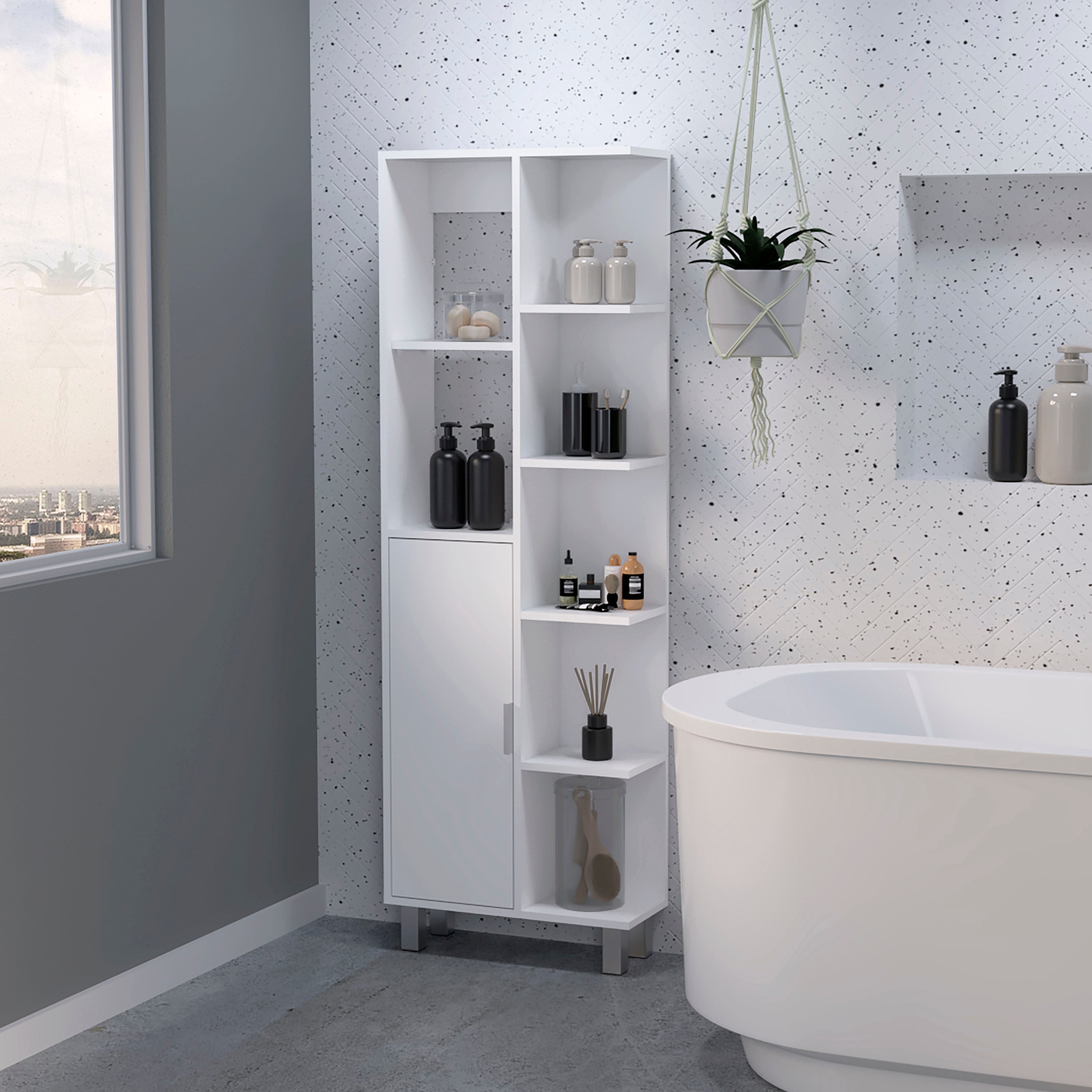 White 9-Shelf Linen Cabinet