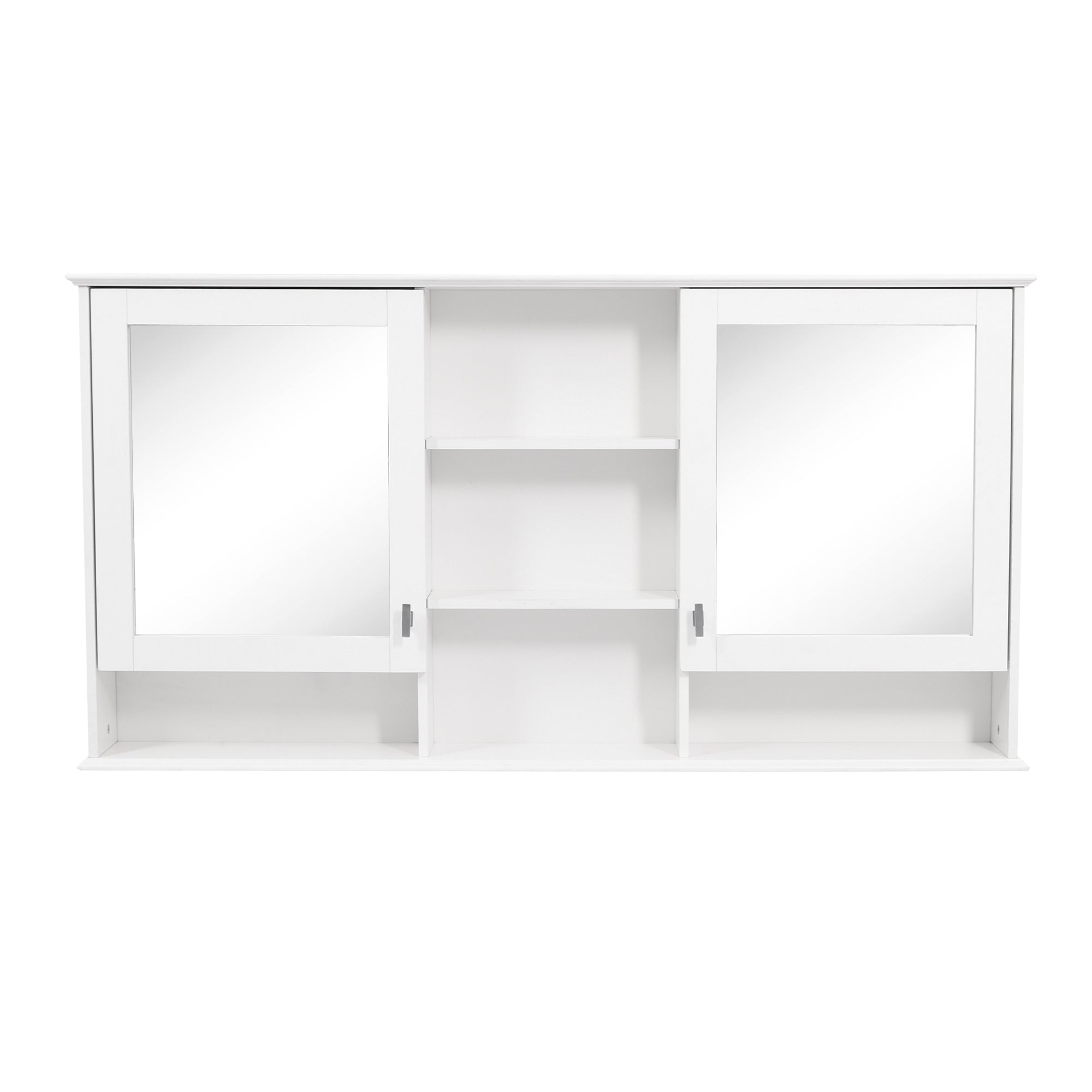 Modern 55-inch Wall-Mount 2-in-1 Mirror Cabinet with Adjustable Shelves, Soft-Closing Hinges, High-Definition Mirrors, White Finish, MDF and Rubber Wood, 55'' x 7.1'' x 28.7''
