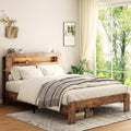 Bed Frame Full Size, Wood Platform Bed Frame with Storage LED Light Headboard and 2 USB , Noise Free,No Box Spring Needed and Easy Assembly Tool,Large Under Bed Storage,Dark Brown