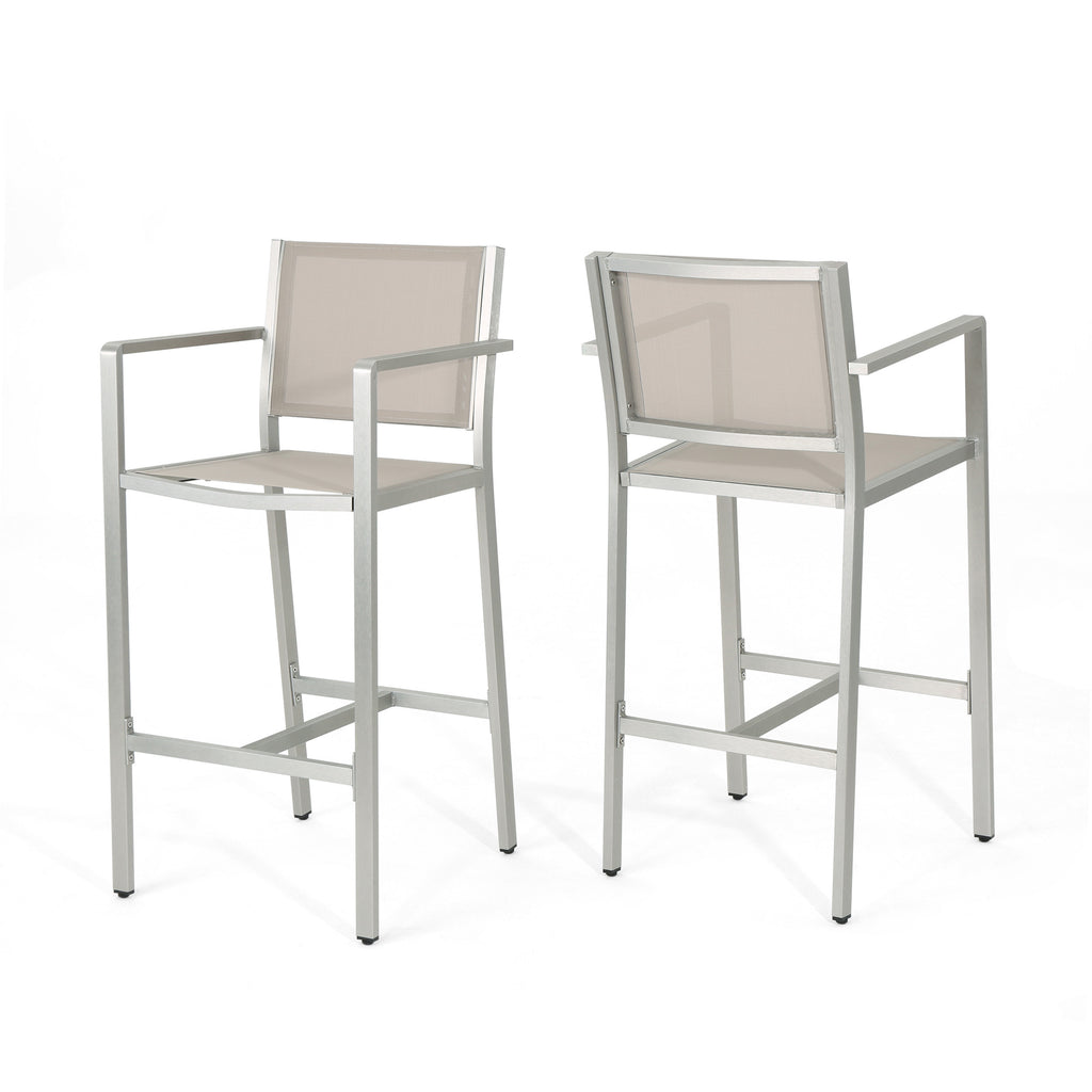 29.5' Outdoor Rust-Proof Aluminum Barstools with Grey Mesh Backrest and Seat, Set of 2