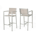 29.5' Outdoor Rust-Proof Aluminum Barstools with Grey Mesh Backrest and Seat, Set of 2