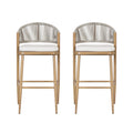 Outdoor 30.25' Bar Height Aluminum Frame Counter Stools with Scallop-shaped Backrest & Water-resistant Cushions, Set of 2, Maple Finish