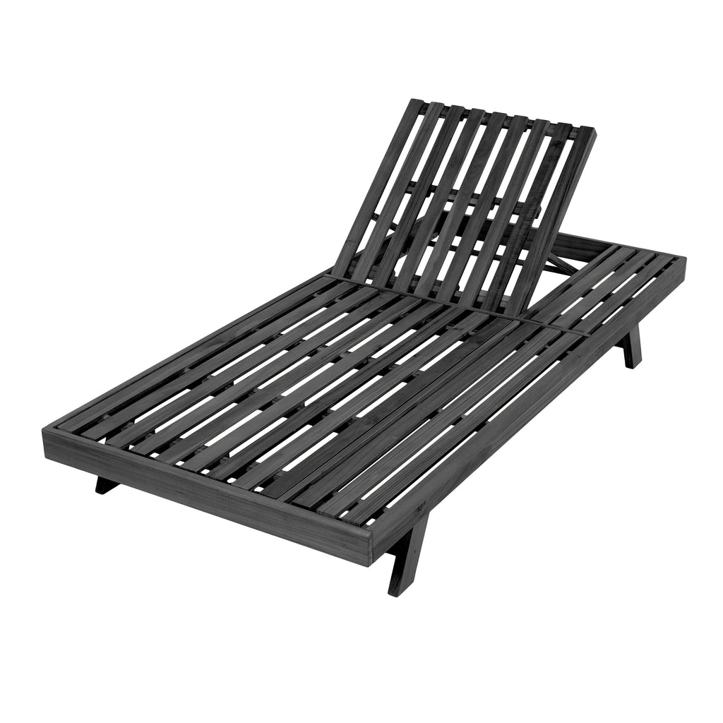 2/3 Foldable Acacia Wood Lounge Chair With Adjustable Backrest & Flat Storage Surface, Black Finish Uncushioned, For Backyard Pool Garden Patio