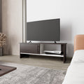 Walnut and White Entertainment Center with a Door and Open Storage