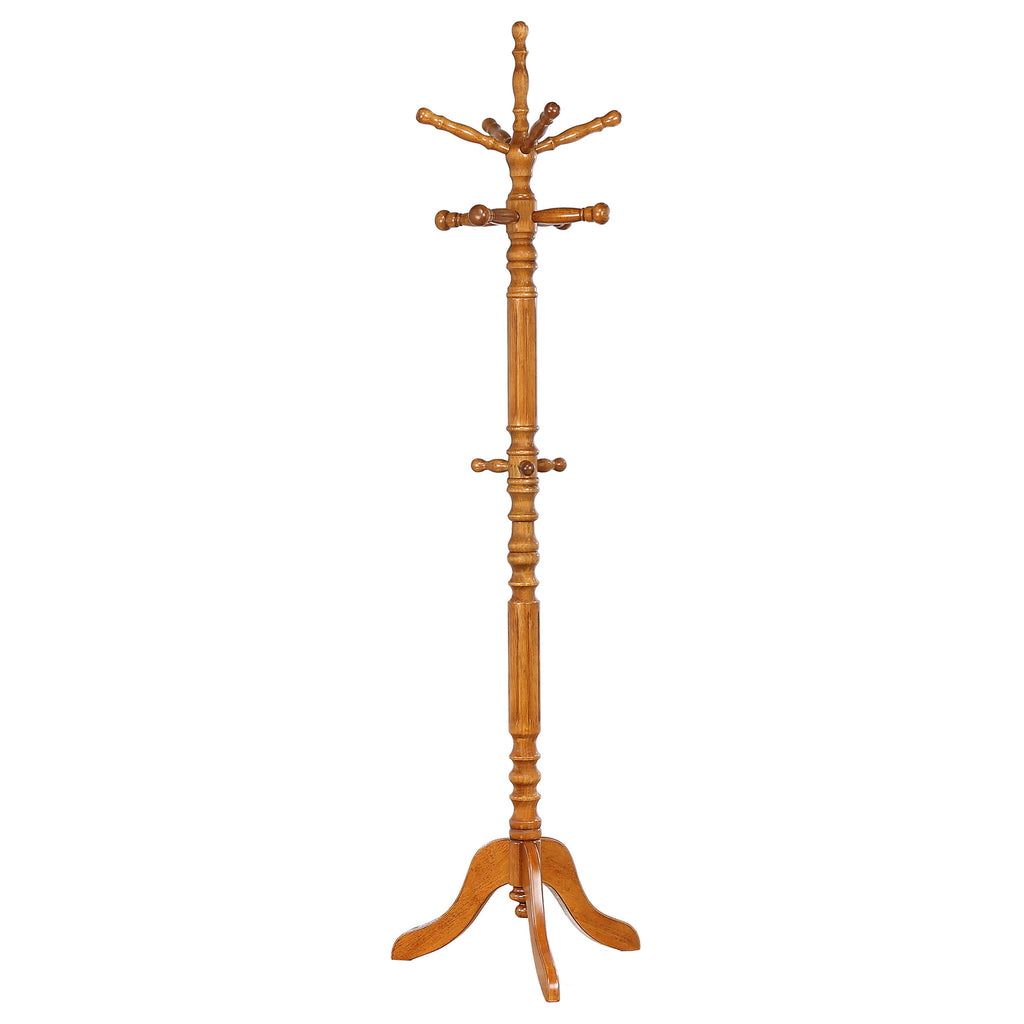 Cosman Golden Brown 11-Hook Freestanding Coat Rack with Hanger in Solid Wood, 74.75in H x 20.75in W x 20.75in D