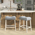CoCo Upholstered Counter Height Stools - Saddle Seat, White-Washed Finish, Gray Fabric, Set of 2
