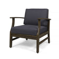 Enchanting Outdoor Club Chair with Slat Panel Design and Water Resistant Cushion, Dark Grey