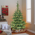 7ft Pre-Lit Christmas Tree with 400 Warm White LED Lights, 941 PE+PVC Tips, Realistic Layered Look, Unique Wooden Base – Full Artificial Holiday Tree for Home Decor