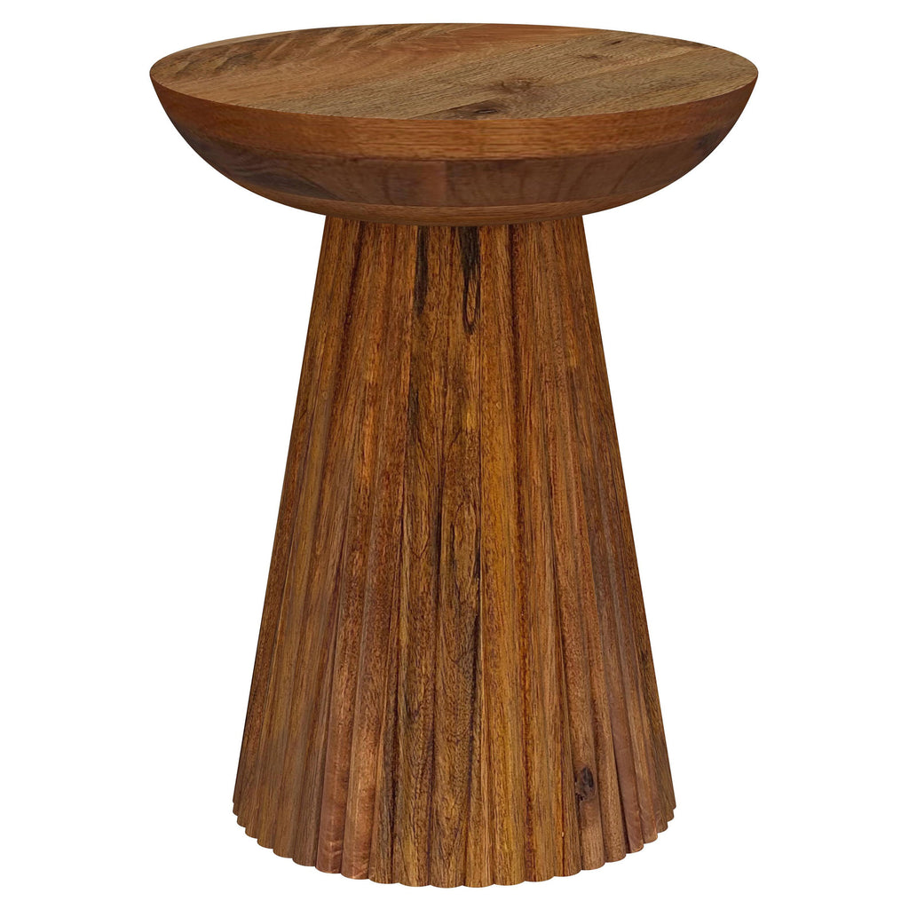 Waters Wild Honey Round Solid Wood Accent Side Table with Bowl-Shaped Top and Conical Pedestal Base in Honey Finish, Made from Mango Wood