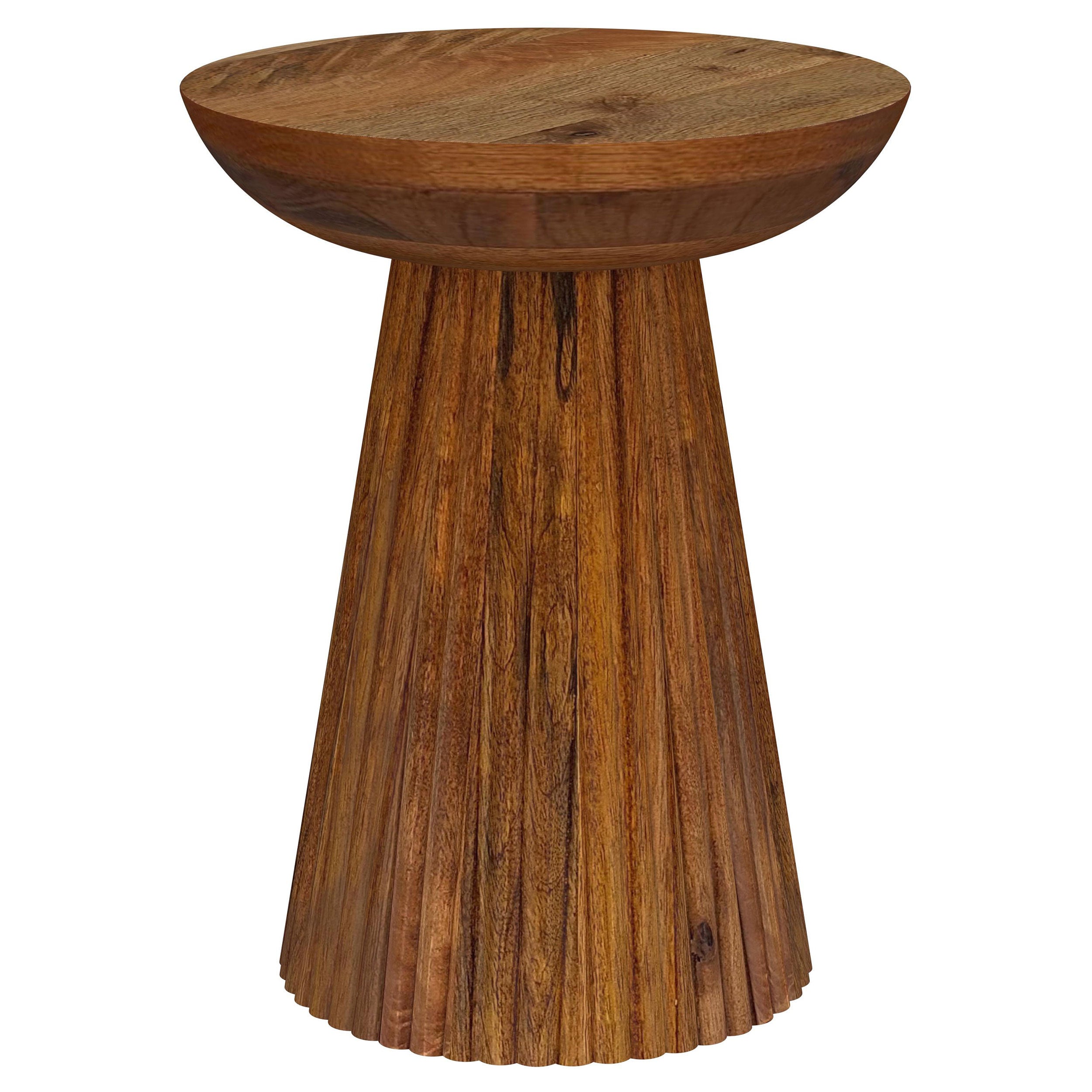 Waters Wild Honey Round Solid Wood Accent Side Table with Bowl-Shaped Top and Conical Pedestal Base in Honey Finish, Made from Mango Wood