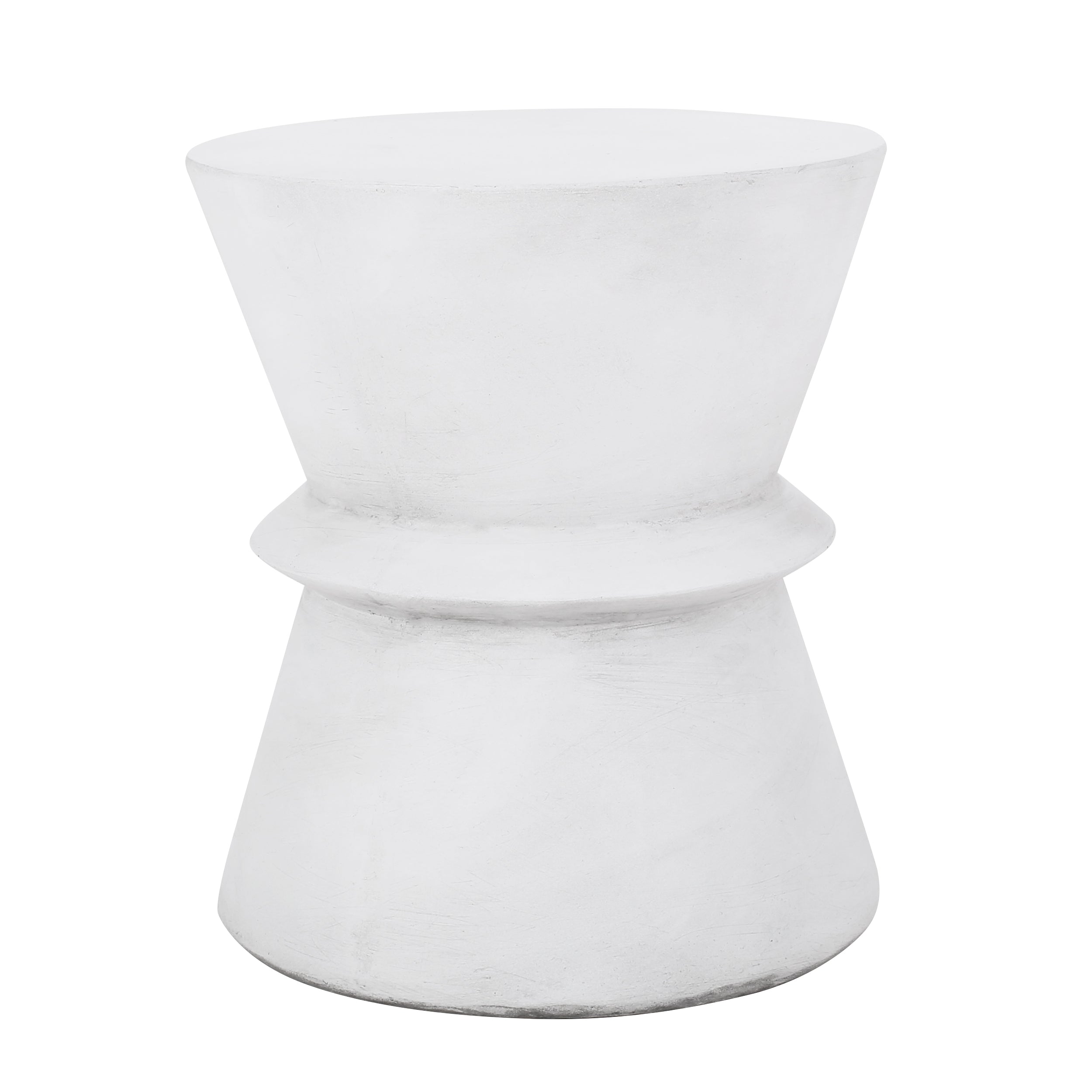 Outdoor Lightweight Concrete End Table with Hourglass Structure, Antique White
