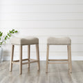 CoCo Upholstered Backless Saddle Seat Counter Stools 24' height Set of 2, Tan