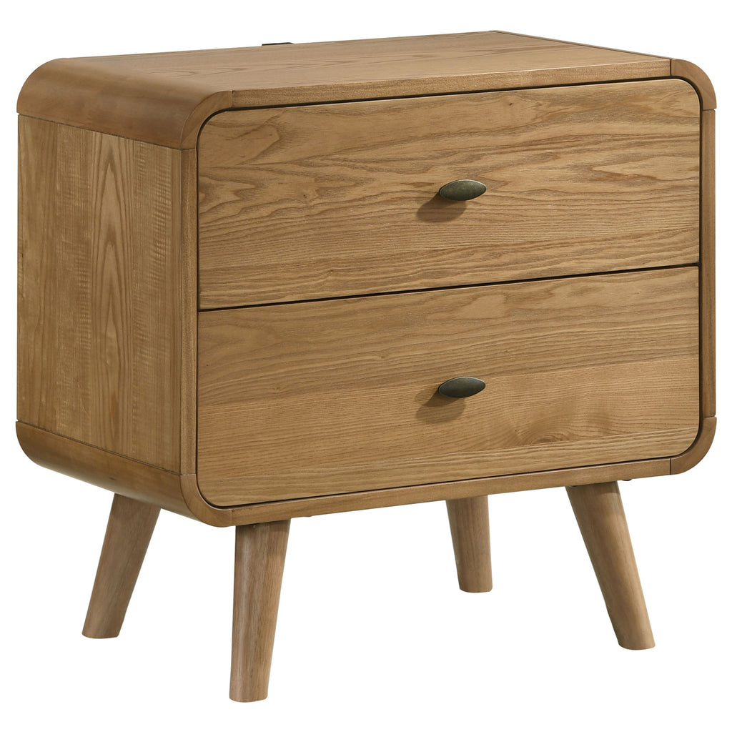 Winston Light Ash 2-Drawer Nightstand with Retro Design, Wood Construction, Ash Brown Finish, 27 x 15.5 x 26.5 Inches