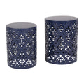 Modern Iron Cut Design End Table Set of 2 in Navy Blue with Powder-Coated Iron Frame