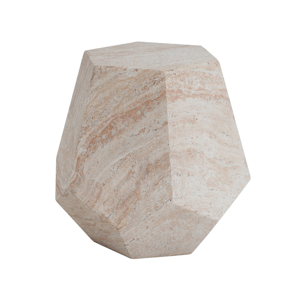 Outdoor/Indoor Lightweight Concrete Side Table with Travertine Finish in Beige, 18.75x20.5 Inches