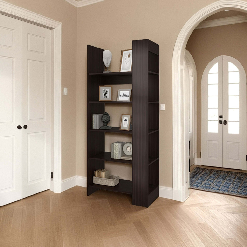 Stained Walnut 5-Shelf Open Bookcase