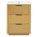 24 inch Modern Luxury Bathroom Vanity with Ceramic Sink, Natural Wood Finish, Solid Wood + MDF Cabinet, Open Shelf & Closed Storage