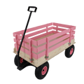 Pink Wooden Kids Pull Wagon with All Terrain Wheels, Heavy Duty Outdoor Garden Cart for Toddlers, Portable Toy Wagon for Beach, Camping & Backyard Play