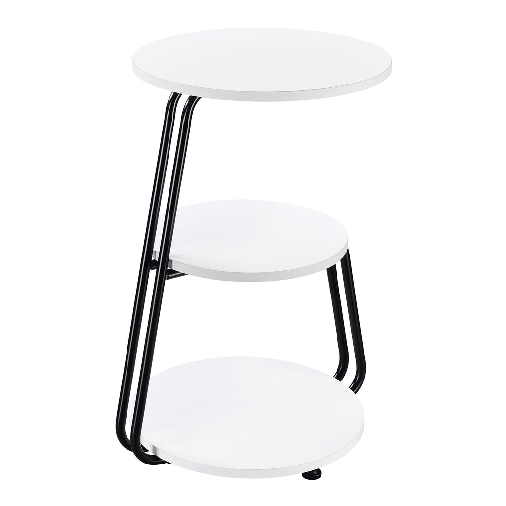 Dixon White and Black 3-Tier Round Accent Side Table with Modern Engineered Wood Frame and Slim Black Legs