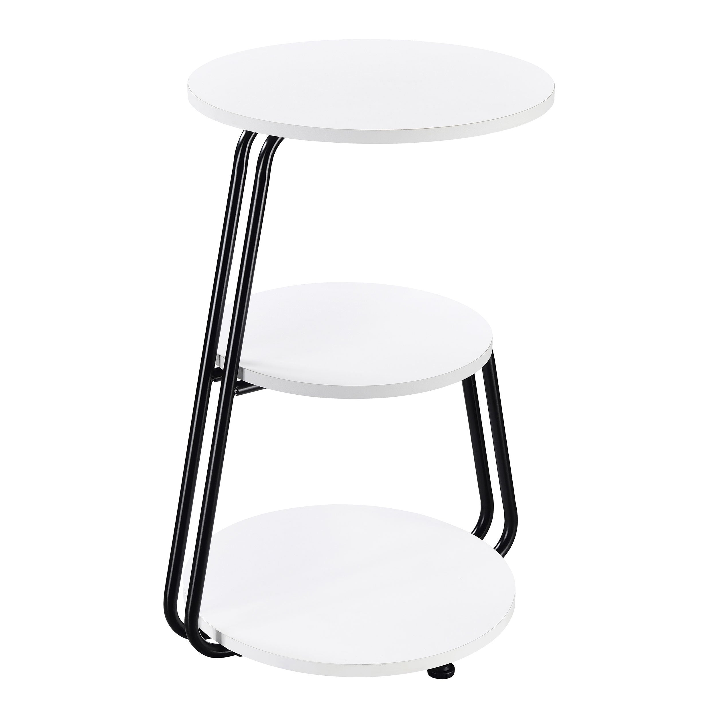 Dixon White and Black 3-Tier Round Accent Side Table with Modern Engineered Wood Frame and Slim Black Legs