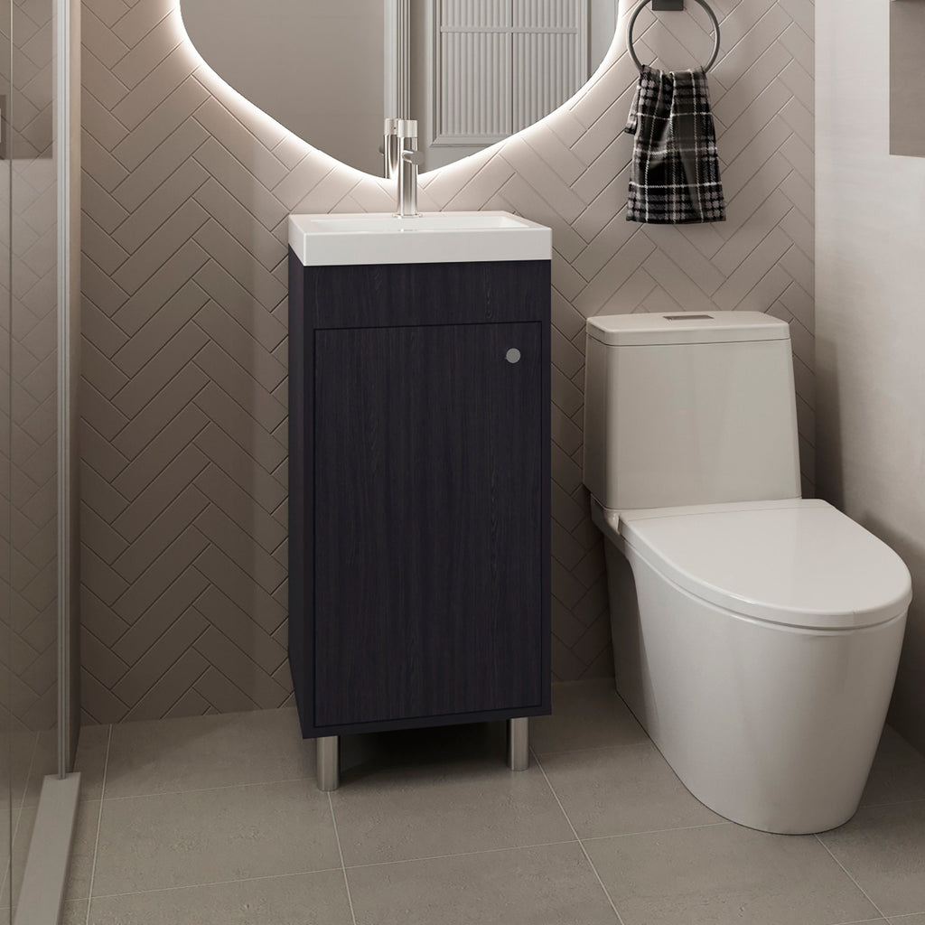 Rivera Freestanding Bathroom Vanity With One Door, Two Shelves, Sink Base Cabinet, Black