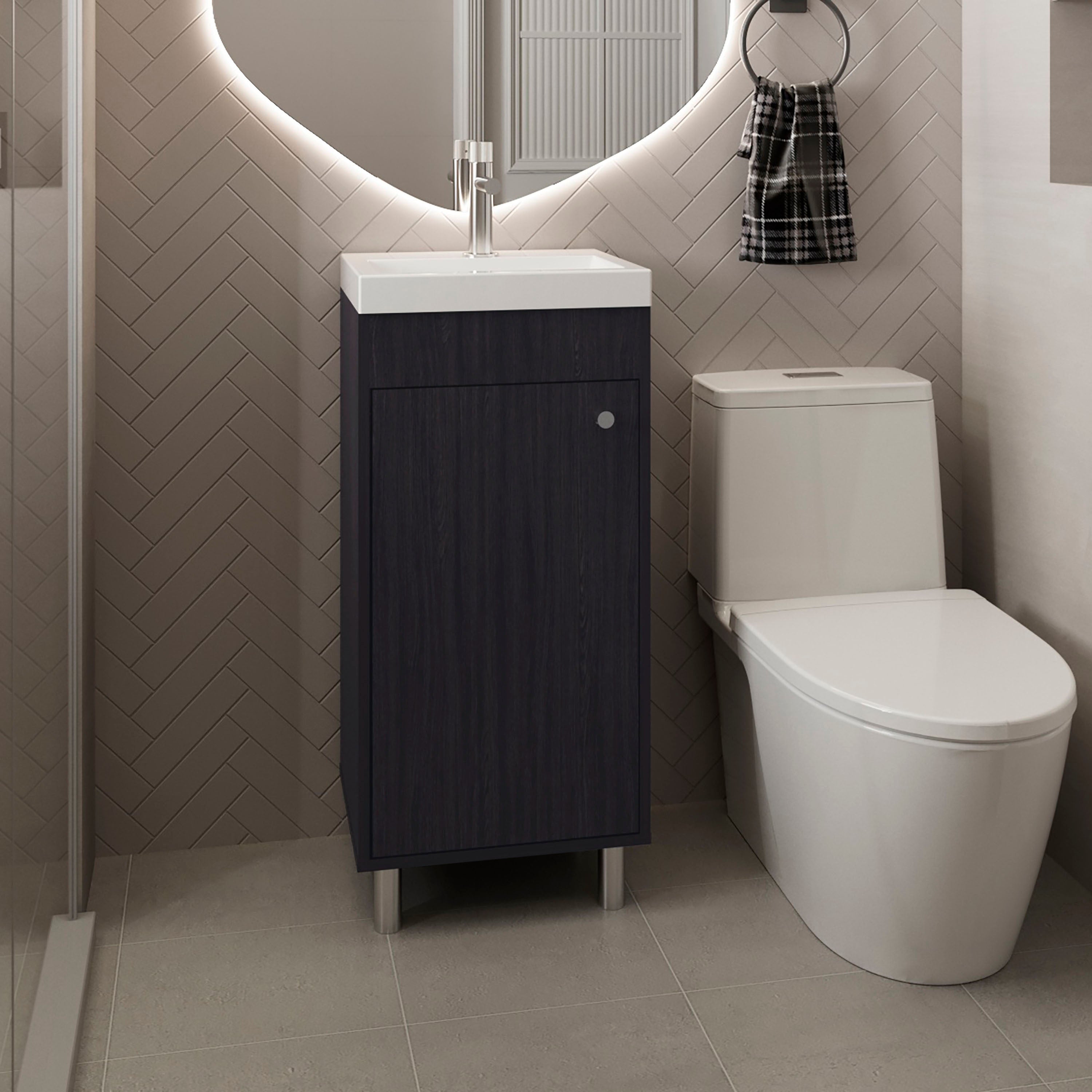 Rivera Freestanding Bathroom Vanity With One Door, Two Shelves, Sink Base Cabinet, Black