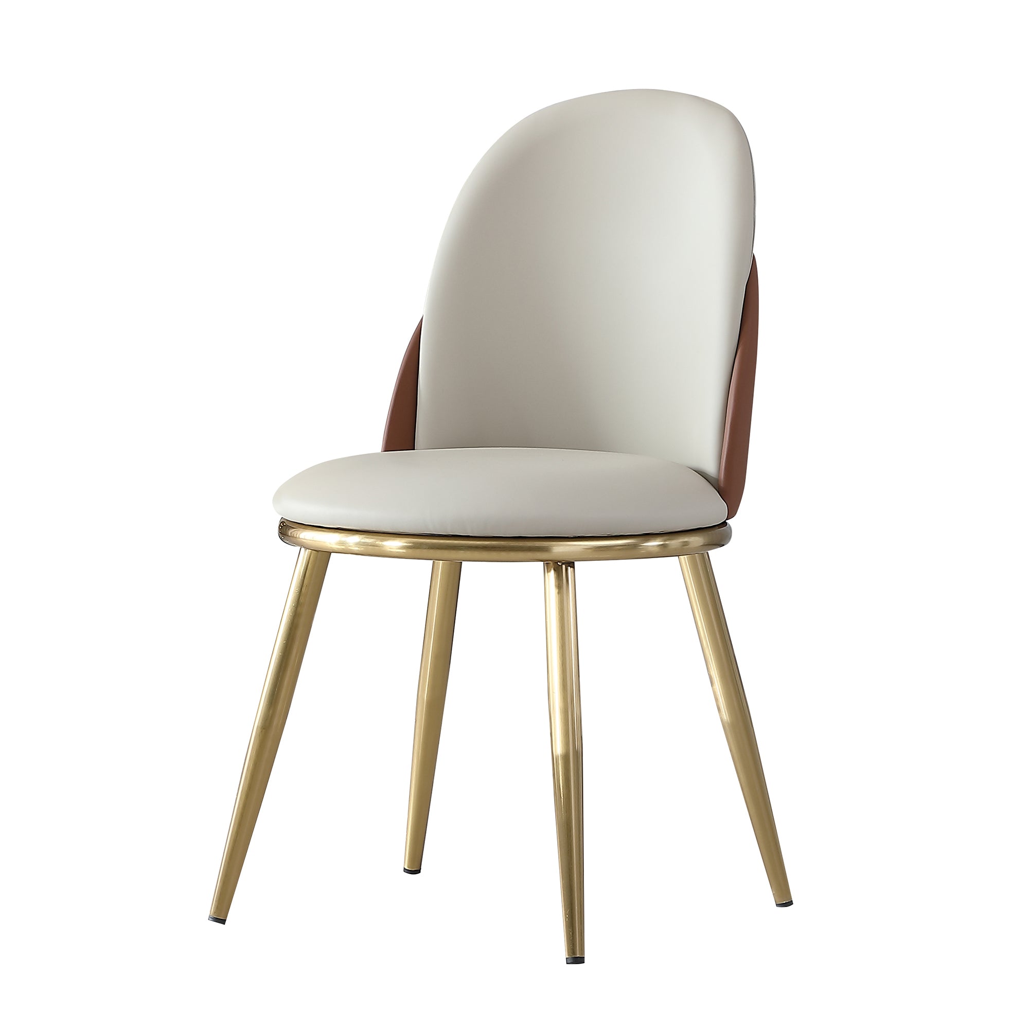 Modern PU Leather Dining Chairs Set of 2 with Gold Metal Legs, Beige