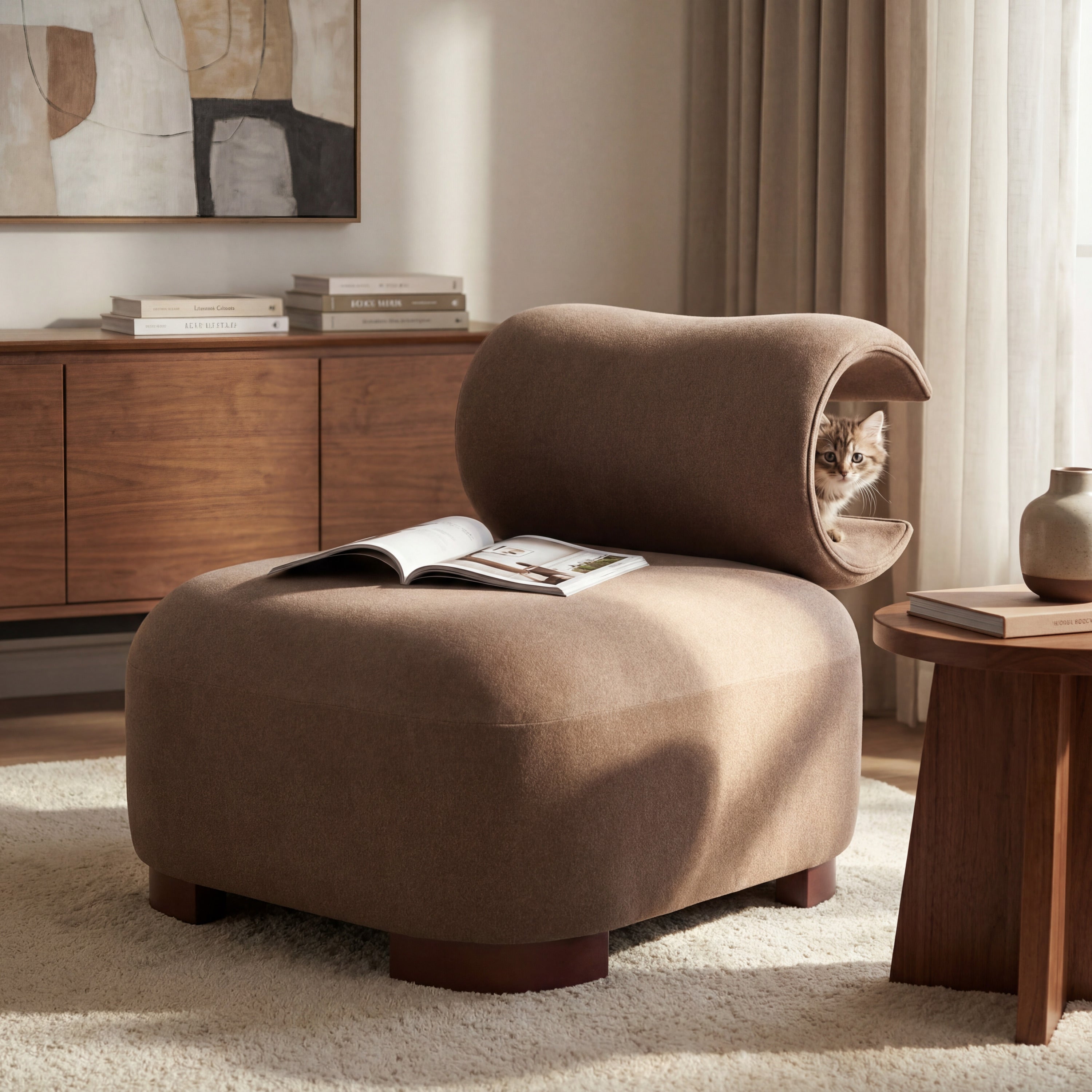 Modern Brown Polyester Accent Chair for Living Room - Pet-Friendly, 330 lbs Capacity, Stylish Living Room Seating for Home & Office