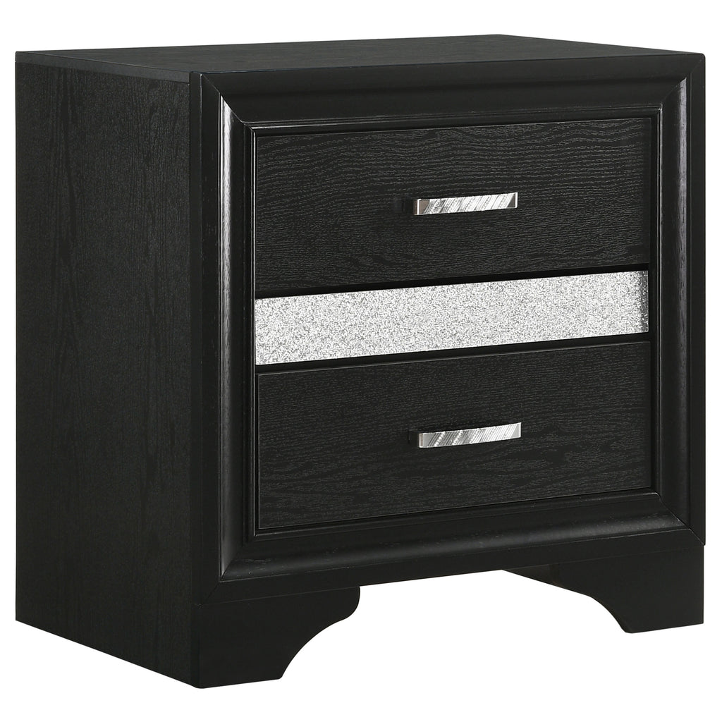 Black Transitional 2-Drawer Nightstand with Hidden Jewelry Tray, Wood & Metallic Accents, 26.0 x 16.5 x 26.0 inches