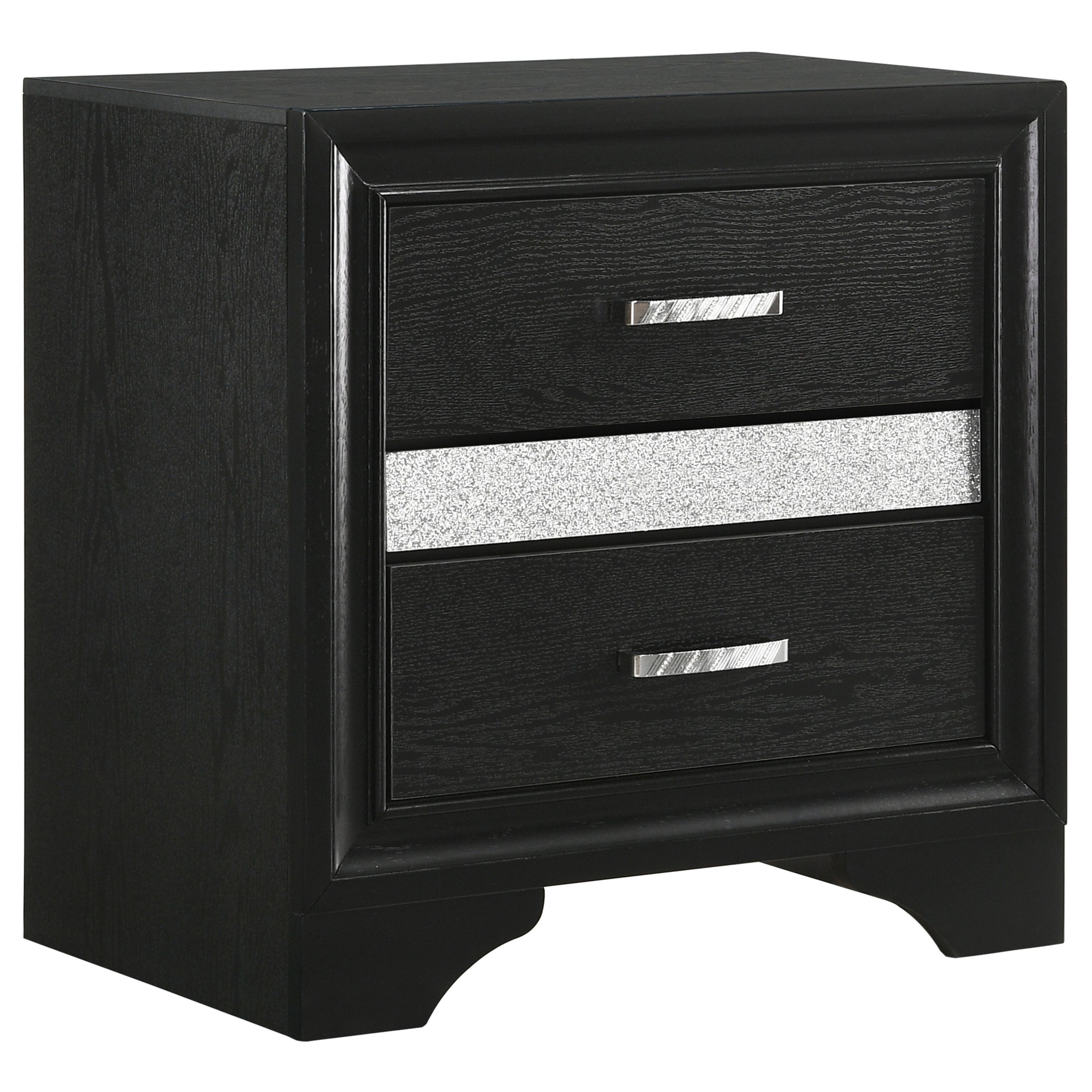 Black Transitional 2-Drawer Nightstand with Hidden Jewelry Tray, Wood & Metallic Accents, 26.0 x 16.5 x 26.0 inches