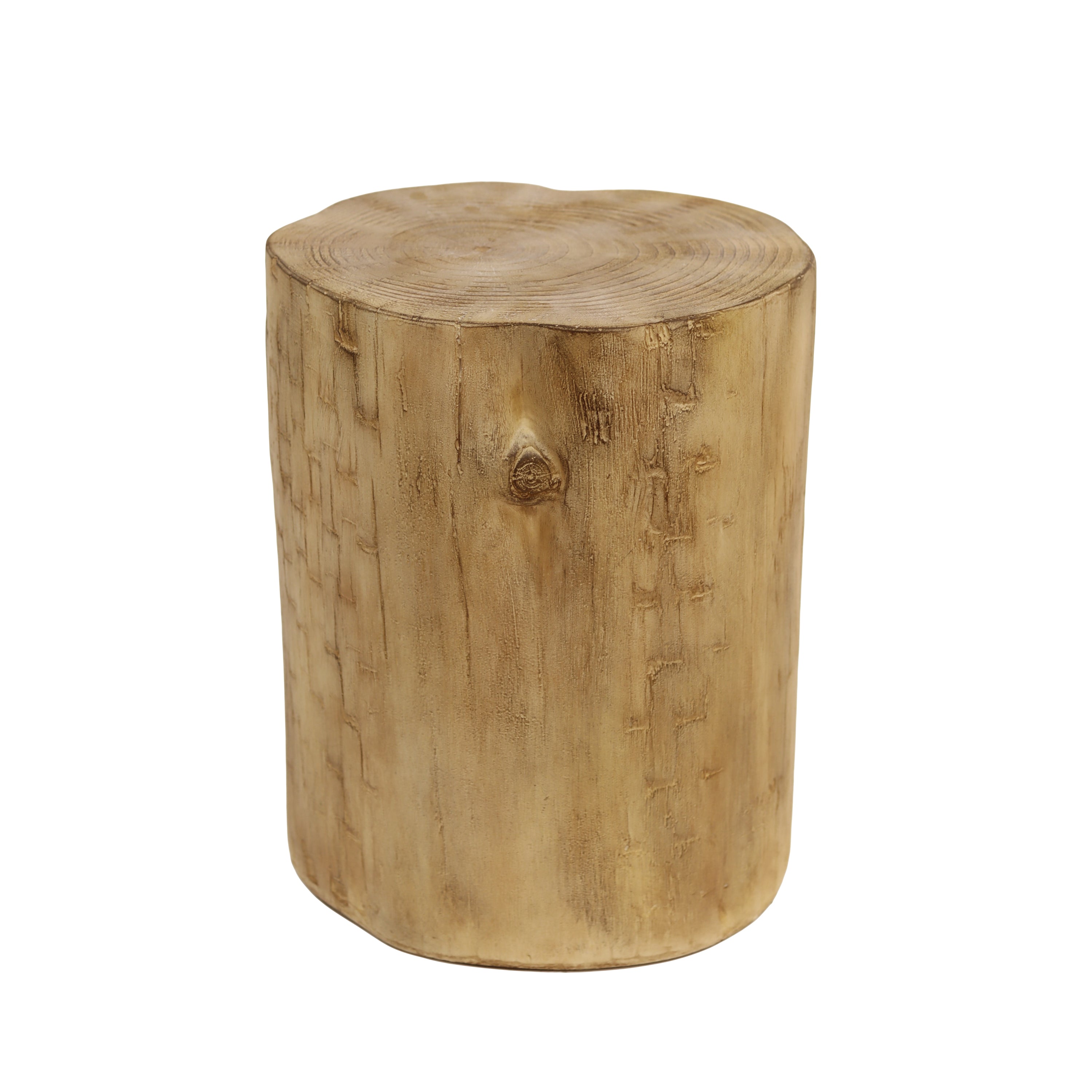 Hand-Painted Wood Stump Style Outdoor Side Table in Light Brown, MgO Composite, 14.25-inch