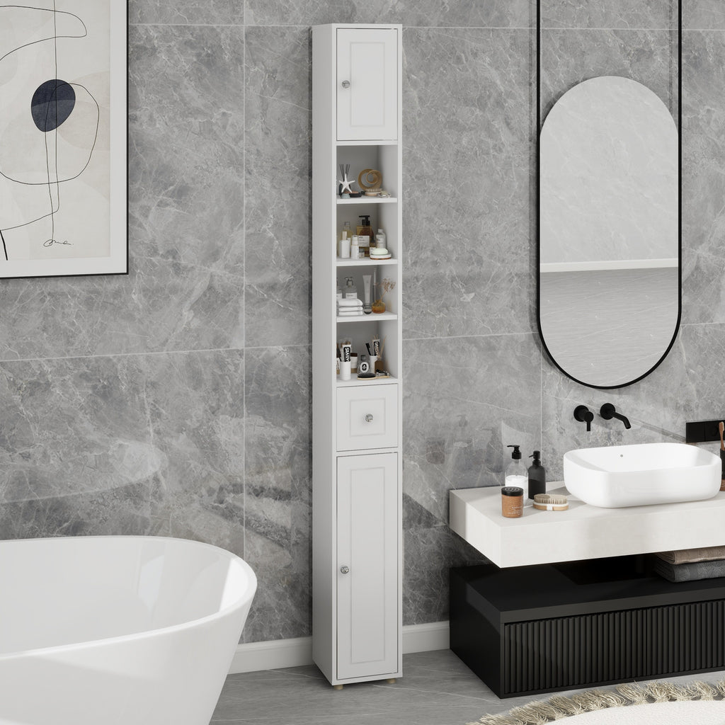 Tall Slim Bathroom Storage Cabinet, 71' Freestanding Bathroom Cabinet with 1 Drawer, 2 Doors and 4 Adjustable Shelves-White
