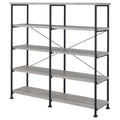 Grey Driftwood and Black Double-Wide Bookcase with Industrial Metal Frame, Wood Shelves, 63H x 60W x 14.25D