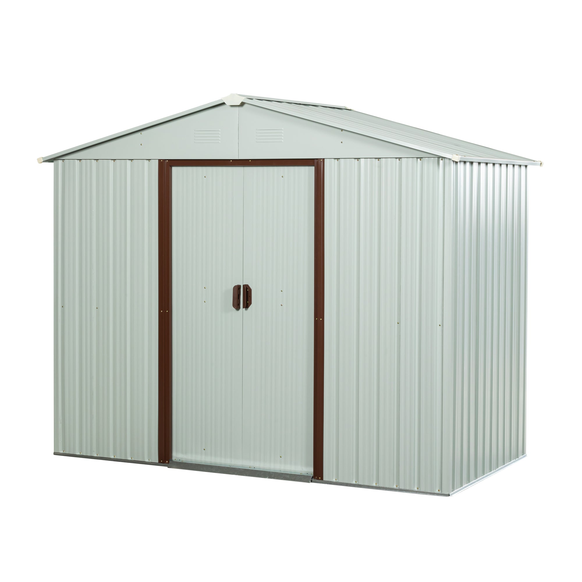Outdoor Metal Storage Shed with Metal Foundation, White, Galvanized Iron, 6ft x 5ft