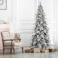 8 FT Flocked PE/PVC Christmas Tree with 44 Natural Pine Cones – 1634Tips, Space-Saving Design, Hinged Branches, Stable Metal Stand, Realistic Snowy Look