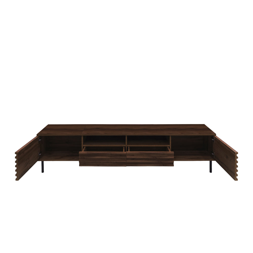 Modern 78 inch TV Stand for TVs up to 85' with Closed Storage, Soft-Closing Hinges, Iron Legs in Walnut MDF Finish