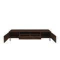 Modern 78 inch TV Stand for TVs up to 85' with Closed Storage, Soft-Closing Hinges, Iron Legs in Walnut MDF Finish